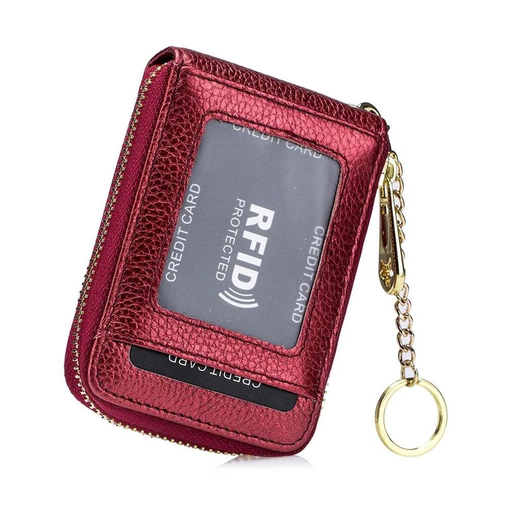 7662 Leather ID Card Case Minimalist Wallet with Key Chain. RFID Blocking